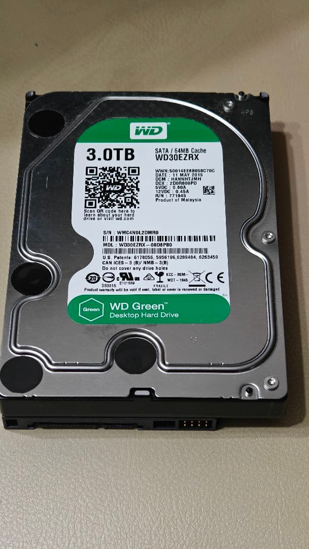 ★中古品★WD Green 3TB WD30EZRX 健康状態：注意