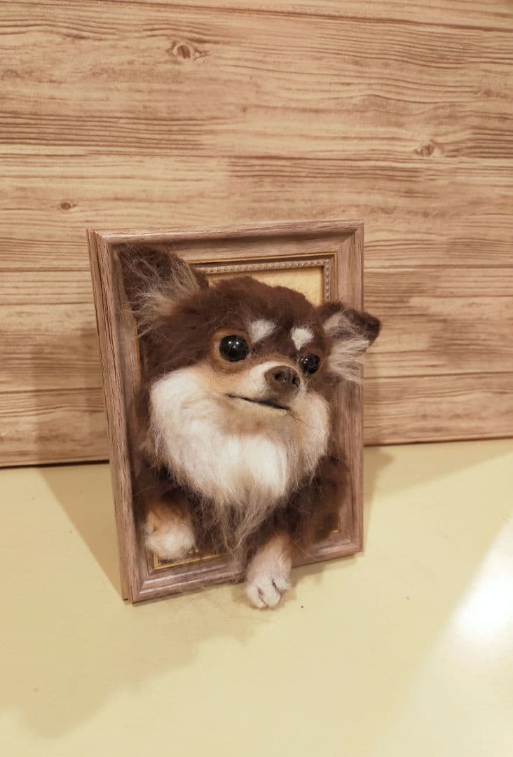 羊毛フェルト　ハンドメイド　犬　チワワ　フレーム
