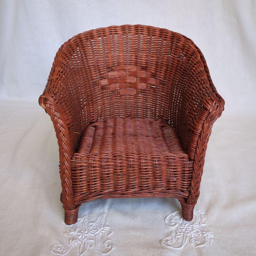 フランスアンティーク ドールチェア ローズマダー ラタン