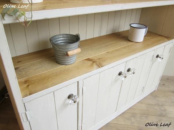 デザイン、サイズオーダー可！4扉ローキャビネット●シャビーホワイト無垢●受注製作