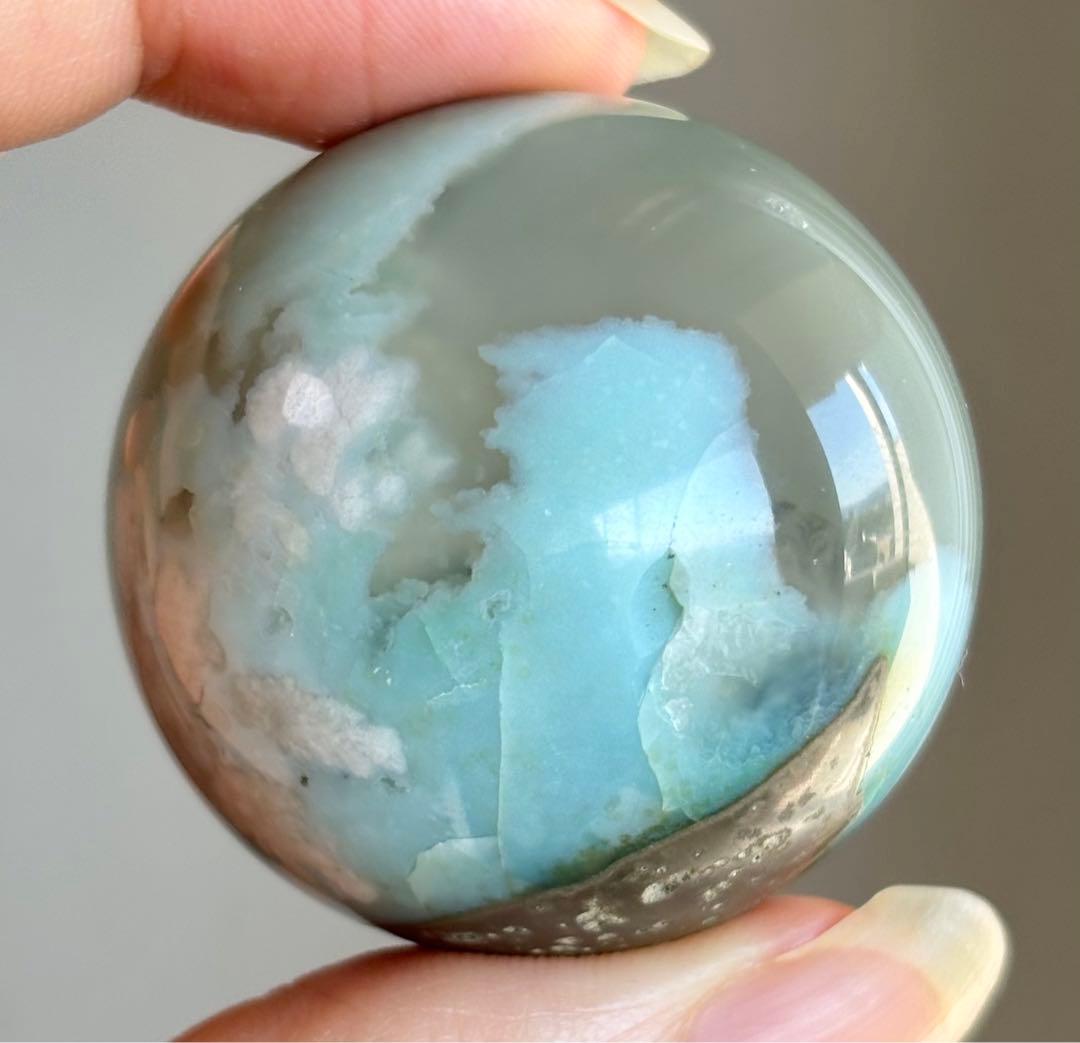 高品質　グリーン桜瑪瑙　スフィア　天然石　花