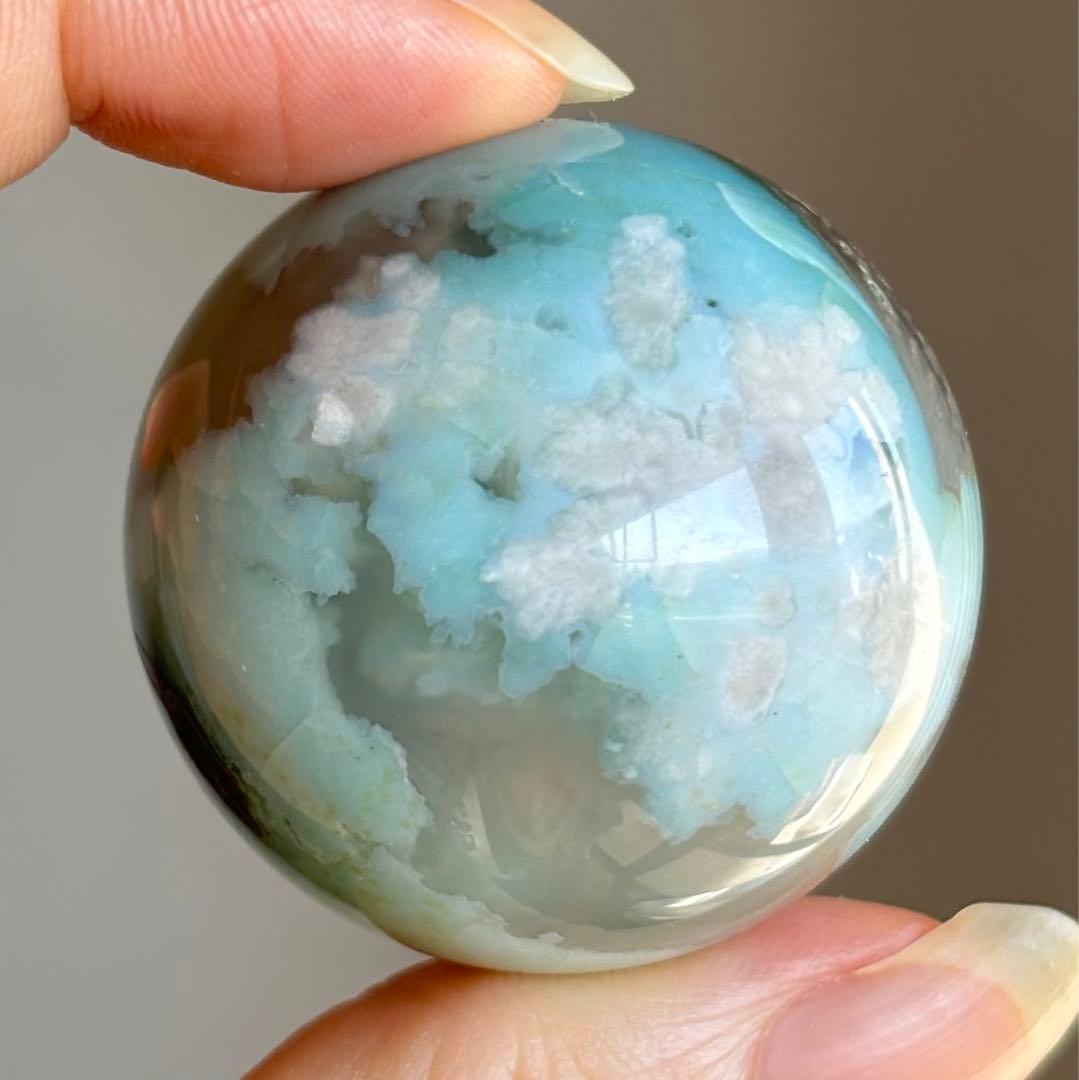 高品質　グリーン桜瑪瑙　スフィア　天然石　花
