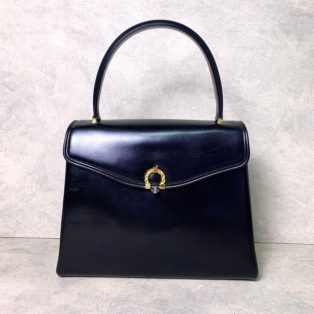 WAKO 銀座和光 カーフレザー ゴールド金具 フォーマル ハンドバッグ 黒