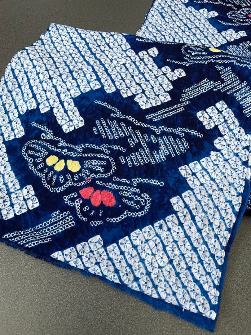 着物　絞り　浴衣布地　ブルー系　夏用ワンピース　浴衣　ハンドメイド　新品　1反