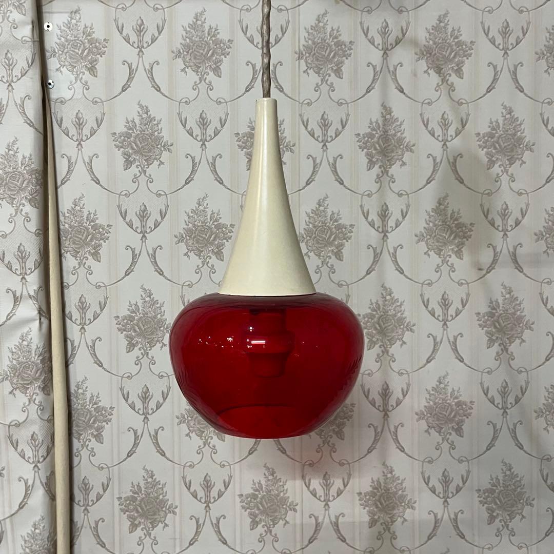 【アンティーク】昭和レトロ ナショナル ペンダントライト ガラス傘 古道具