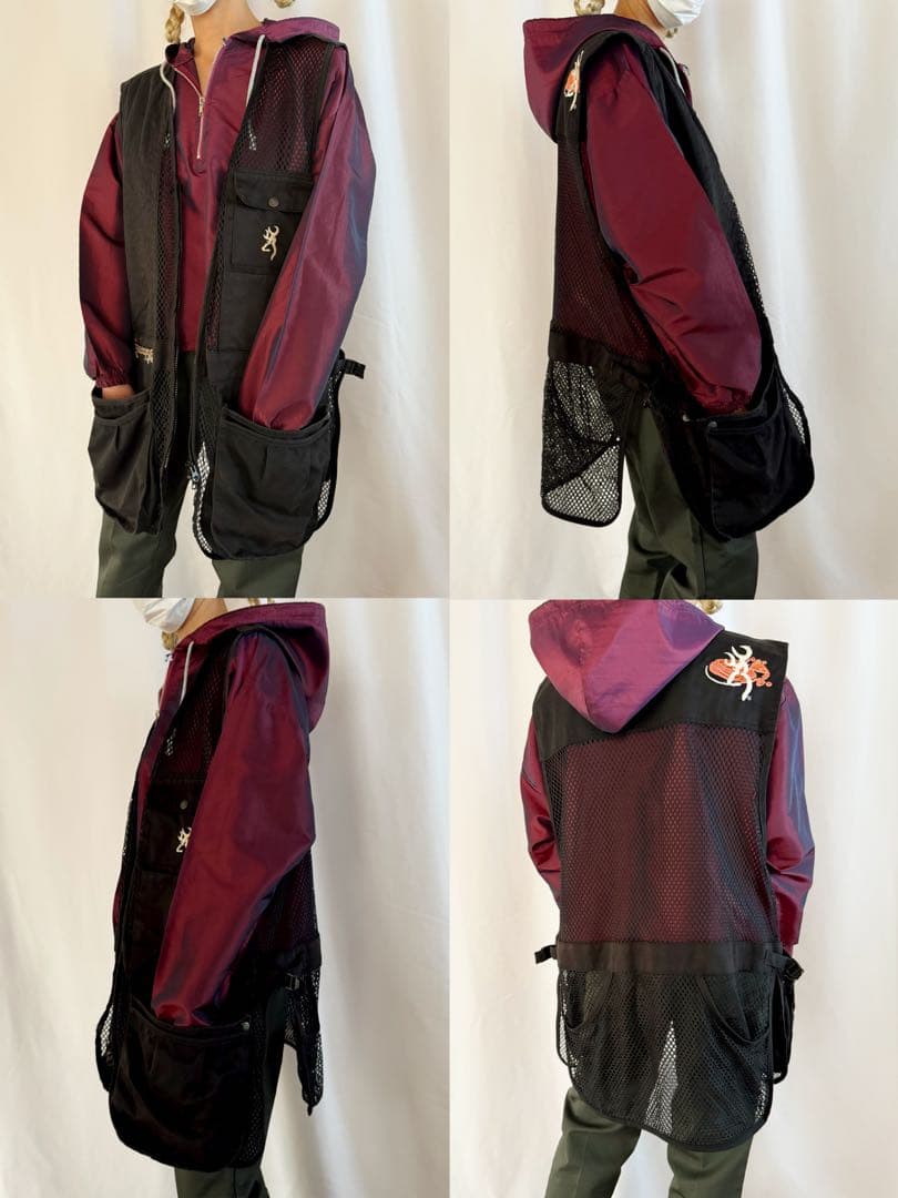 古着 ビンテージ 80s フィッシング ベスト黒 刺繍 XXL ミリタリー 希少