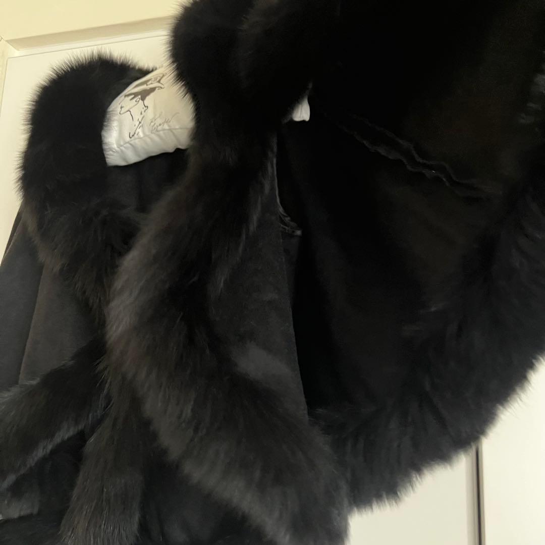 フォックスファー カシミア100% ポンチョ ケープ ブラック