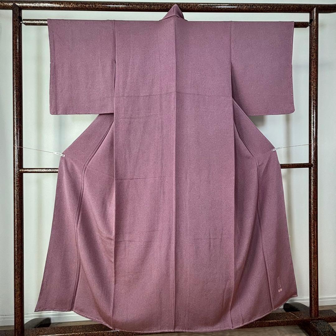 しつけ付　小紋　着物　紫　江戸小紋　縮緬　住田双光　服部光擴　156裄63 縮緬