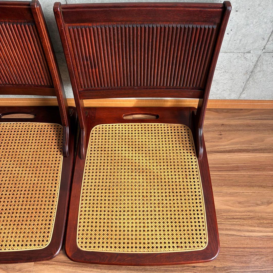 希少 カリモク ラタン 折り畳み 座椅子 4脚セット