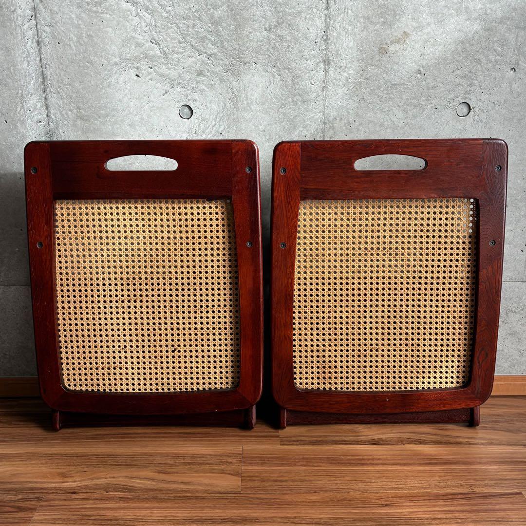 希少 カリモク ラタン 折り畳み 座椅子 4脚セット