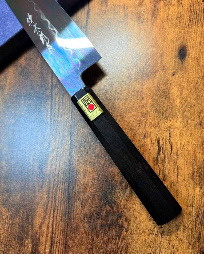 【堺打刃物】祥太郎作　和牛刀　本焼　白鋼　8寸　全鏡面　包丁　黒檀水牛八角柄