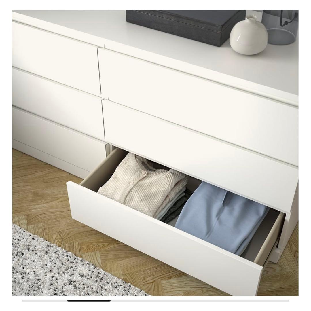 【とら】ホワイト 6引き出しチェスト 160cm ガラストップ