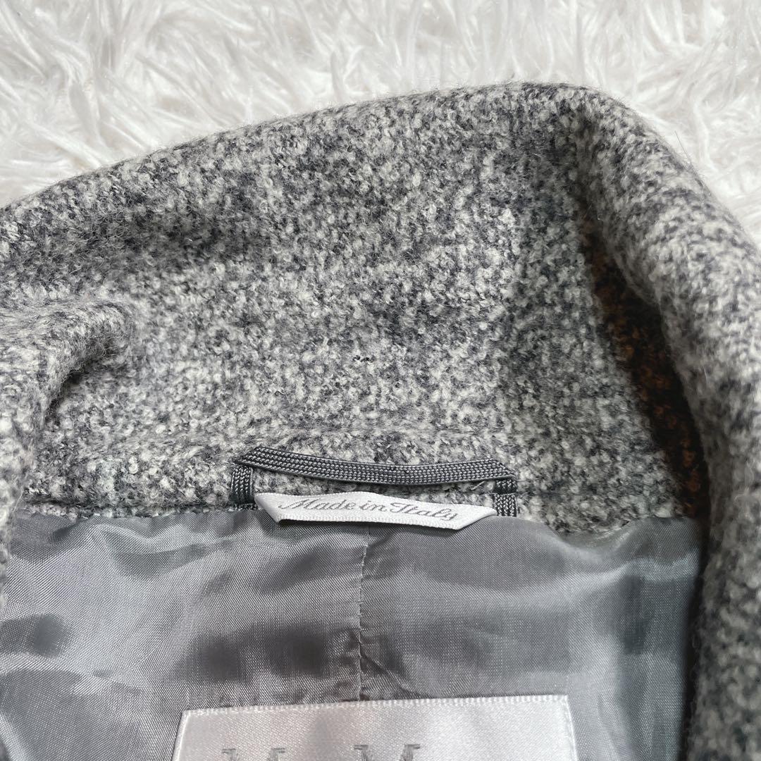 マックスマーラ　白タグ　ショートコート　ベルト　アルパカ　シルク混　グレー　M