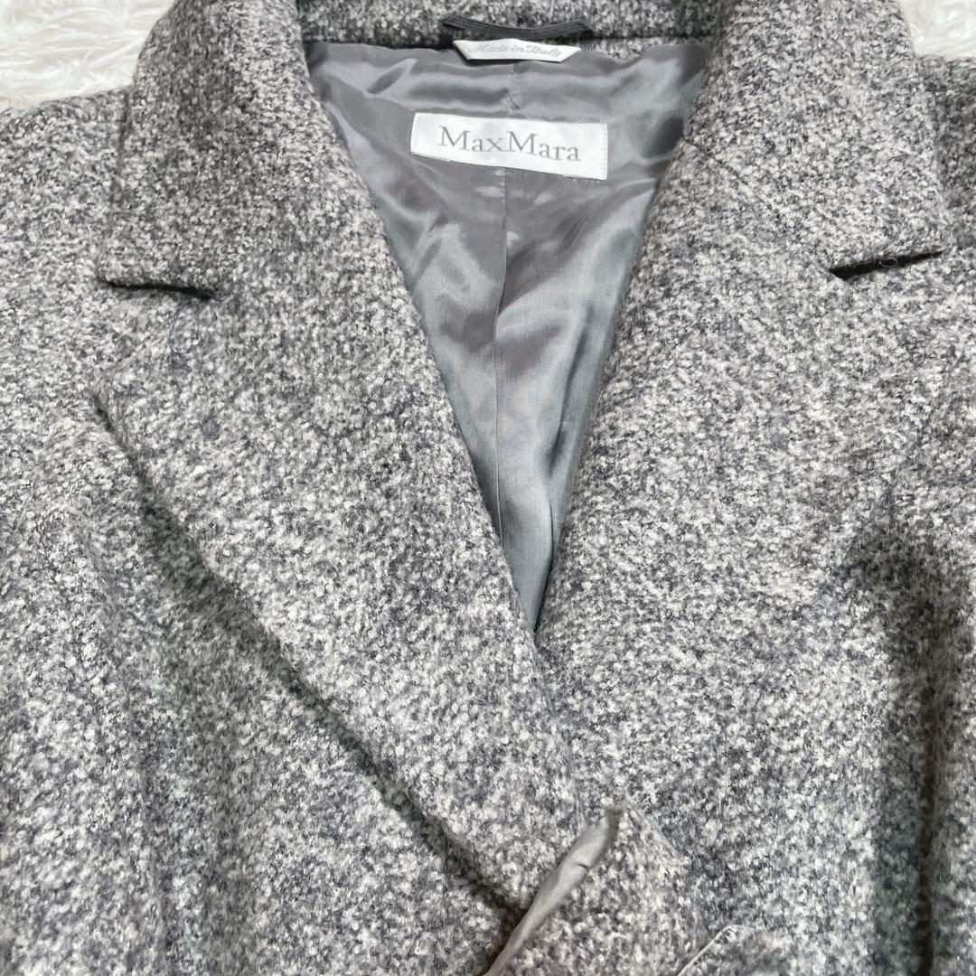 マックスマーラ　白タグ　ショートコート　ベルト　アルパカ　シルク混　グレー　M
