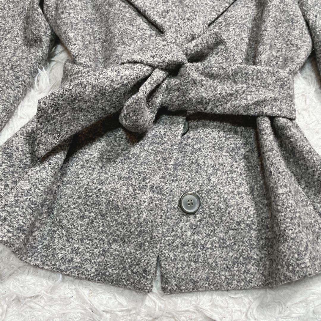 マックスマーラ　白タグ　ショートコート　ベルト　アルパカ　シルク混　グレー　M