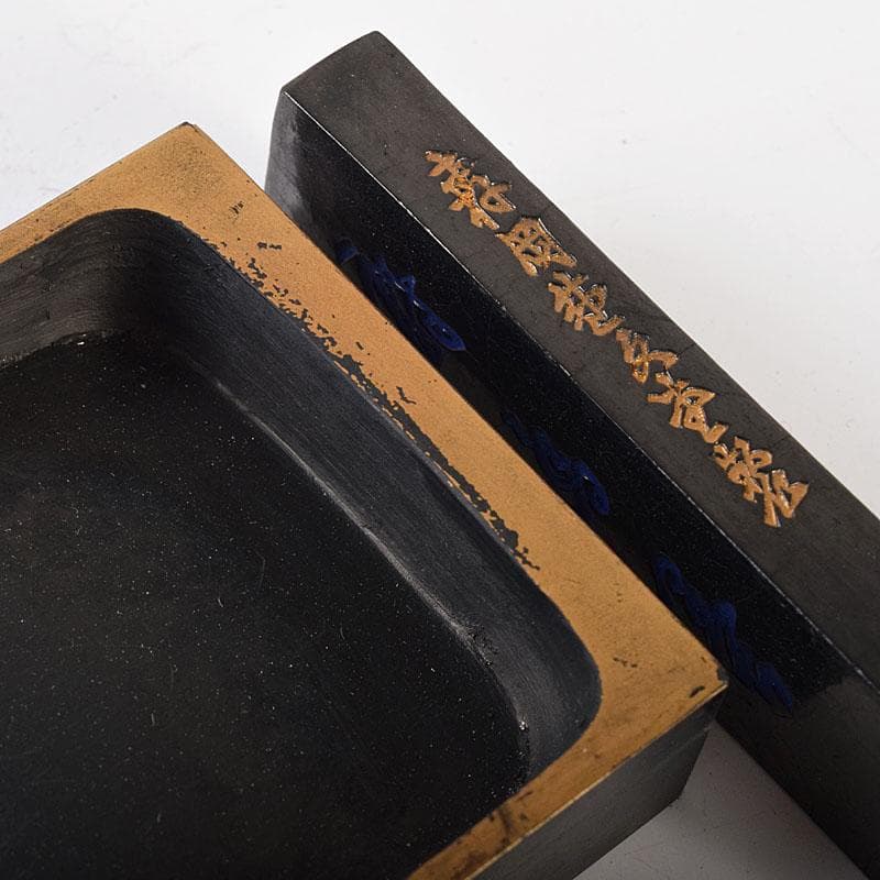 さき　中国　黒漆　螺鈿装飾山水人物文　硯箱　硯　墨　水滴一式　GR8428