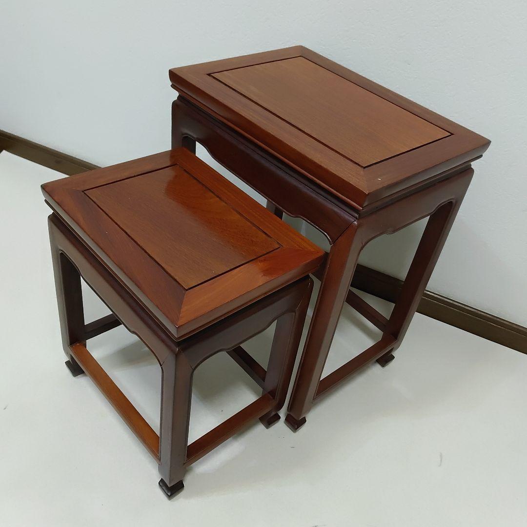 中国家具 唐木 ネストテーブル 2段 花梨 2連 天然木 送料無料