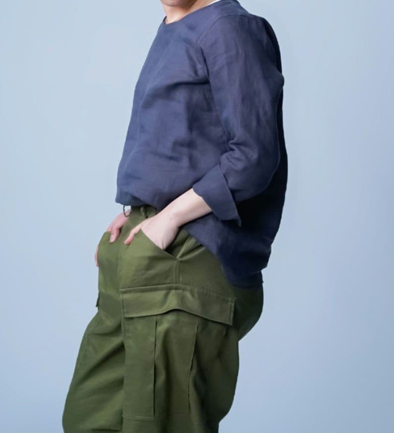 新品 wafu. リネントップス ／ 藍墨茶 p012a-isc1