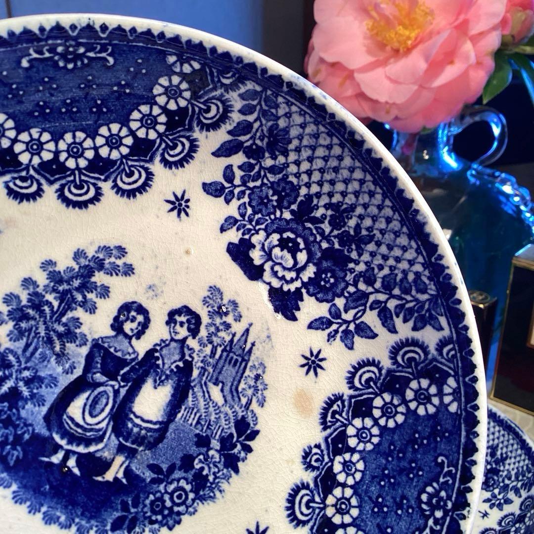 A926 オランダ　ボッホ.フレール窯　オランダ皿　少年少女　青絵￼