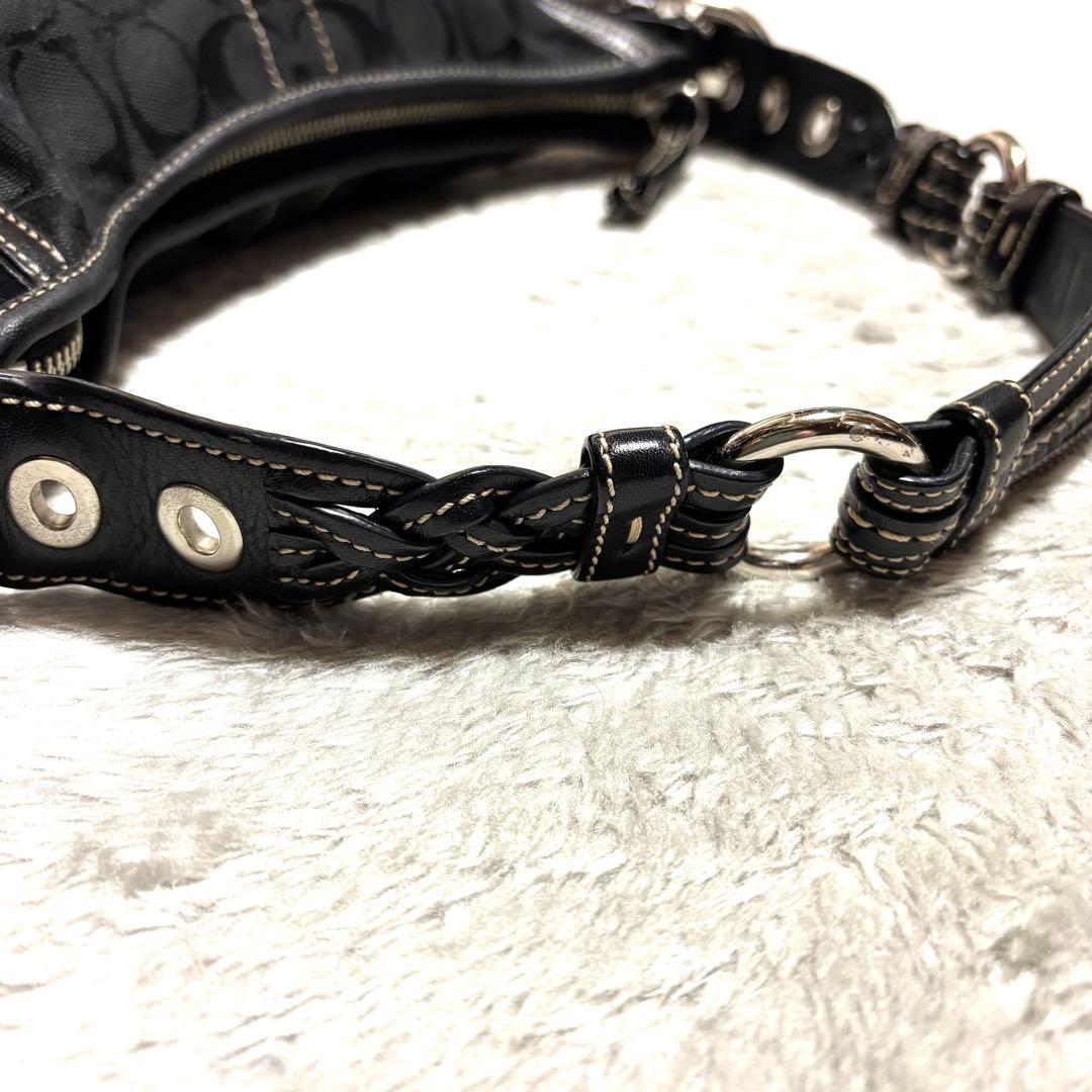 コーチ ワンショルダーバッグ 三日月 キャンバス レザー ブラック 本革