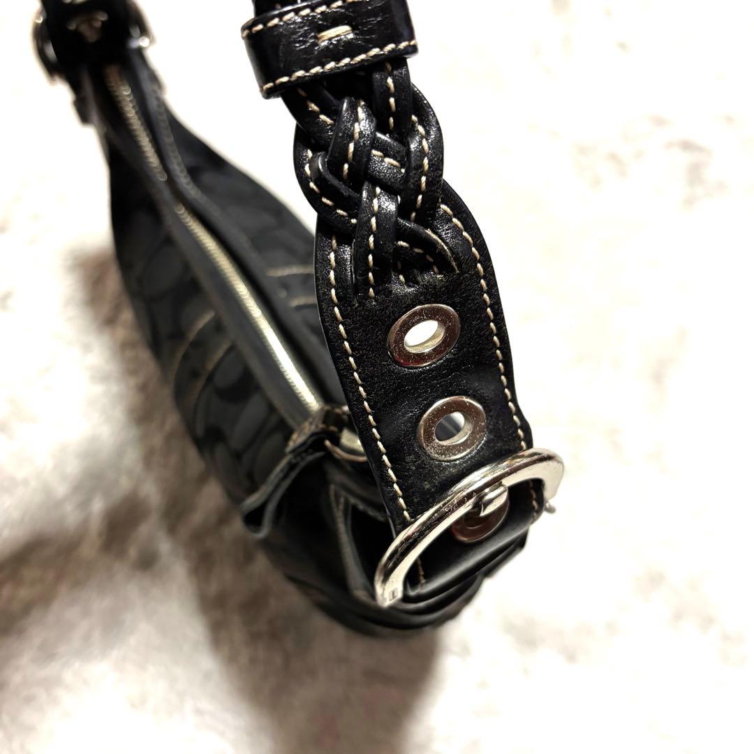 コーチ ワンショルダーバッグ 三日月 キャンバス レザー ブラック 本革