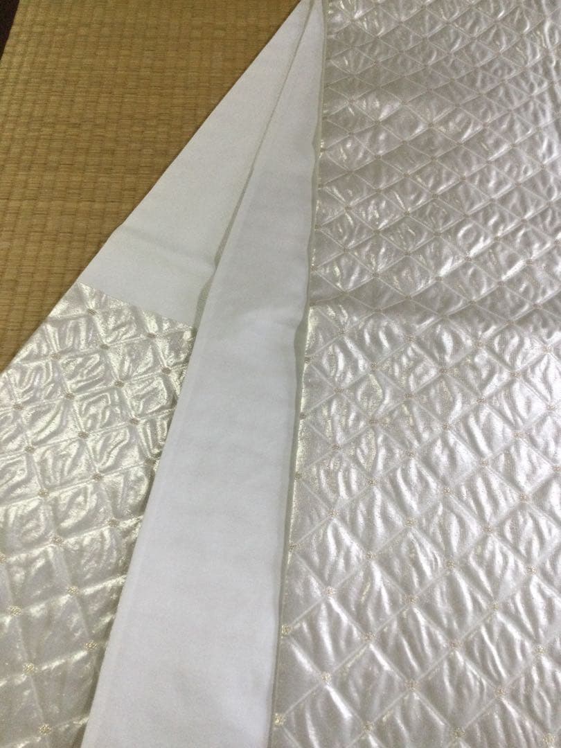 訳有り！素敵な装い！西陣袋帯 綿芯本仕立付　有職菱紋様　白銀　簡易包装