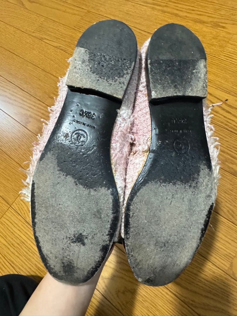 CHANEL フラットシューズ ピンク 36.5 ツイード 23サクラ　シャネル