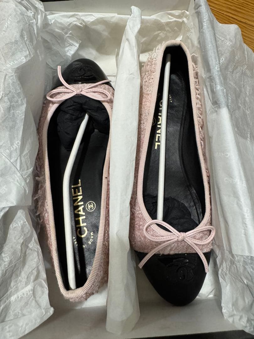 CHANEL フラットシューズ ピンク 36.5 ツイード 23サクラ　シャネル