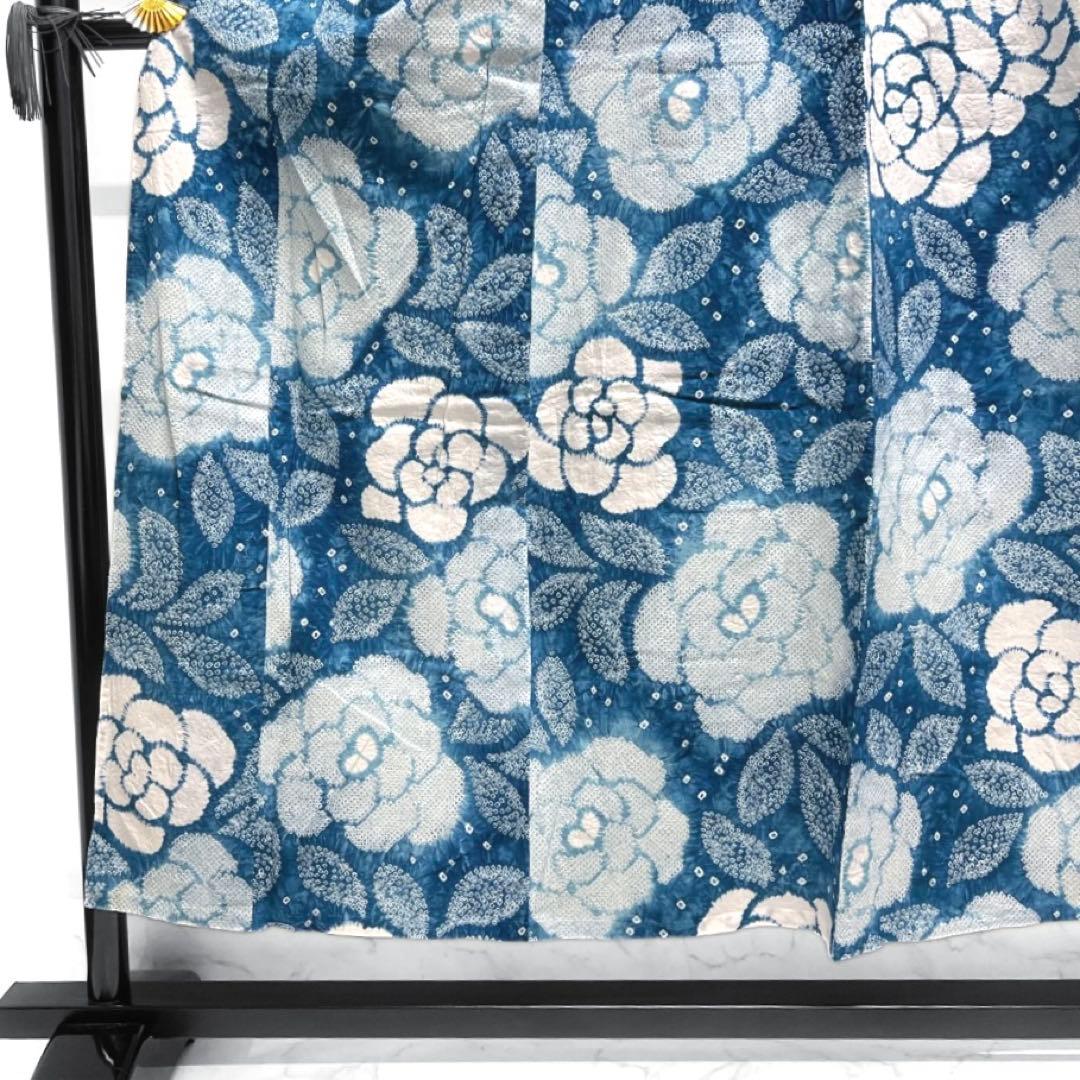 浴衣　有松鳴海絞り　花模様　ブルー　グラデーション　着物　032a d