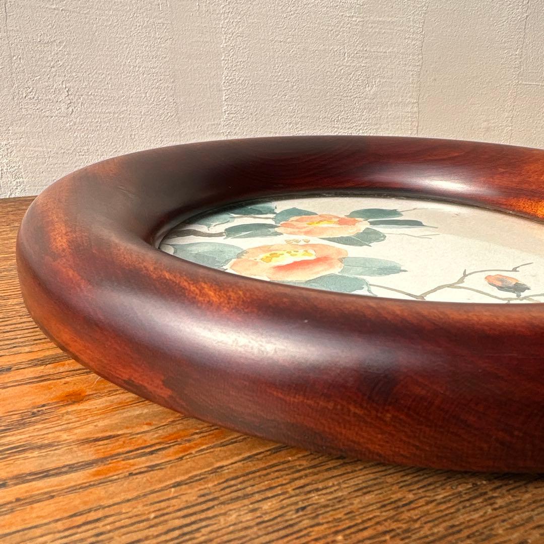 木製 無垢材 くり抜き 削りだし 丸窓 フォトフレーム 円形額縁 ヴィンテージ