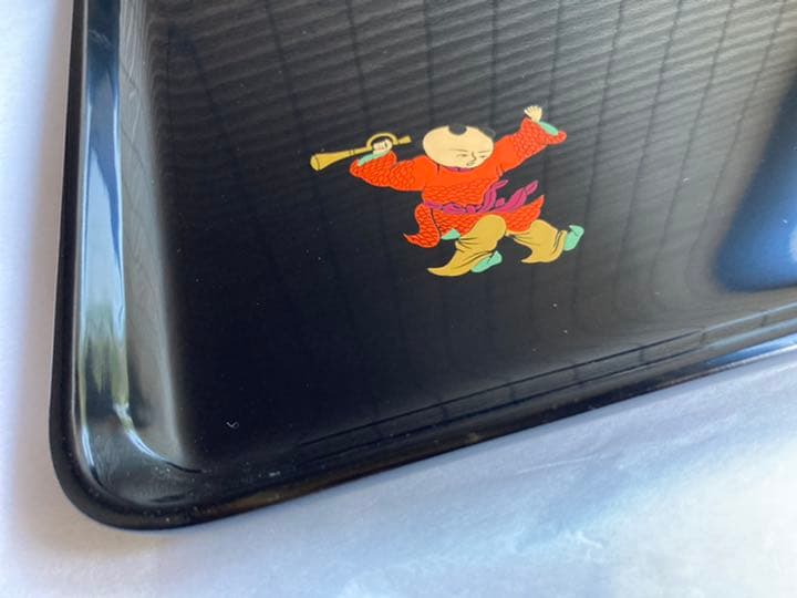 輪島塗　本堅地　唐子蒔絵　お盆　長方形