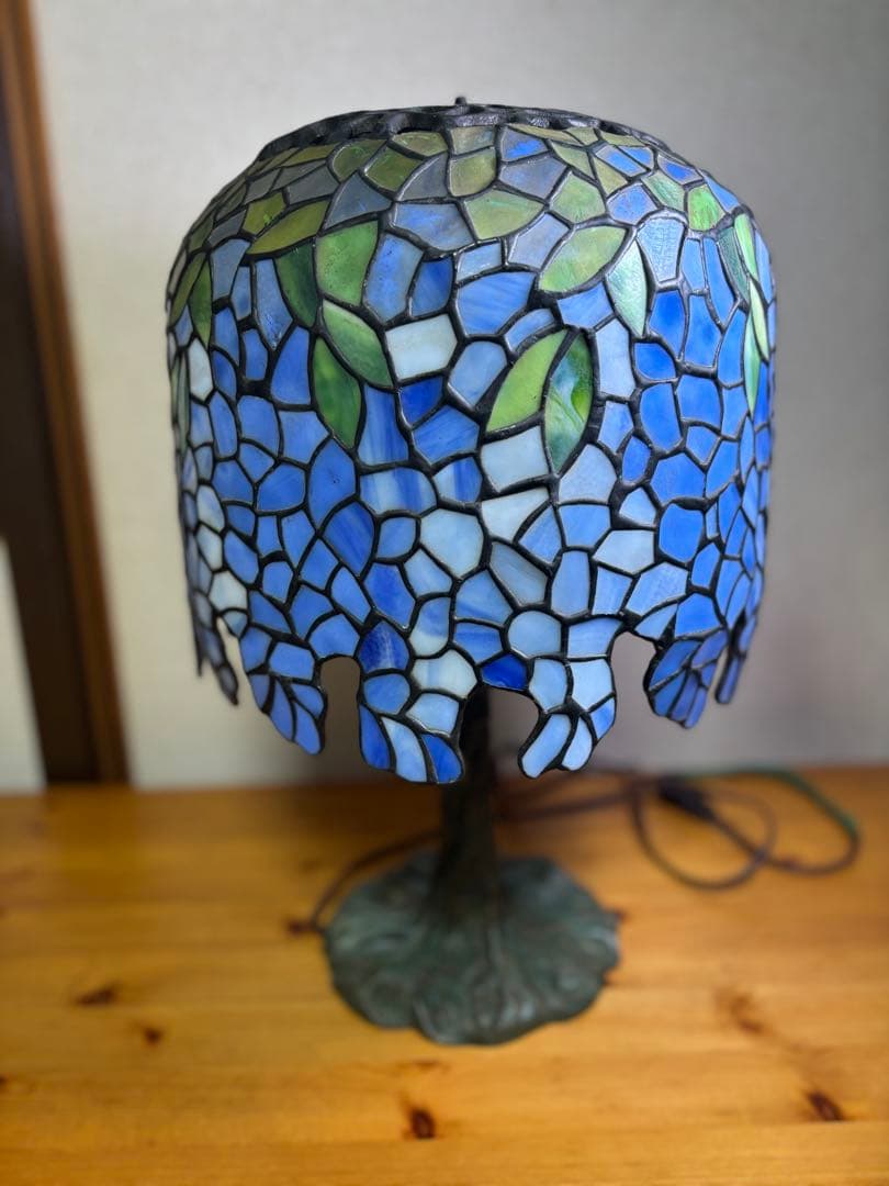 細密ステンドグラス テーブルランプ 藤棚 ブルー系　 アンティーク昭和レトロ