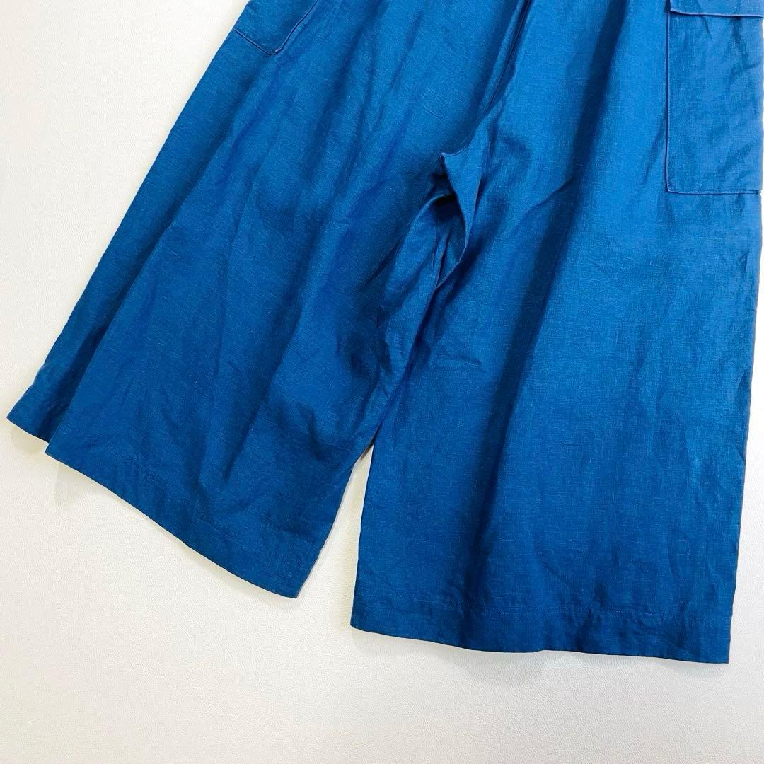 6105 中川政七商店　リネンガウチョパンツ　麻100% サイドポケット　ブルー