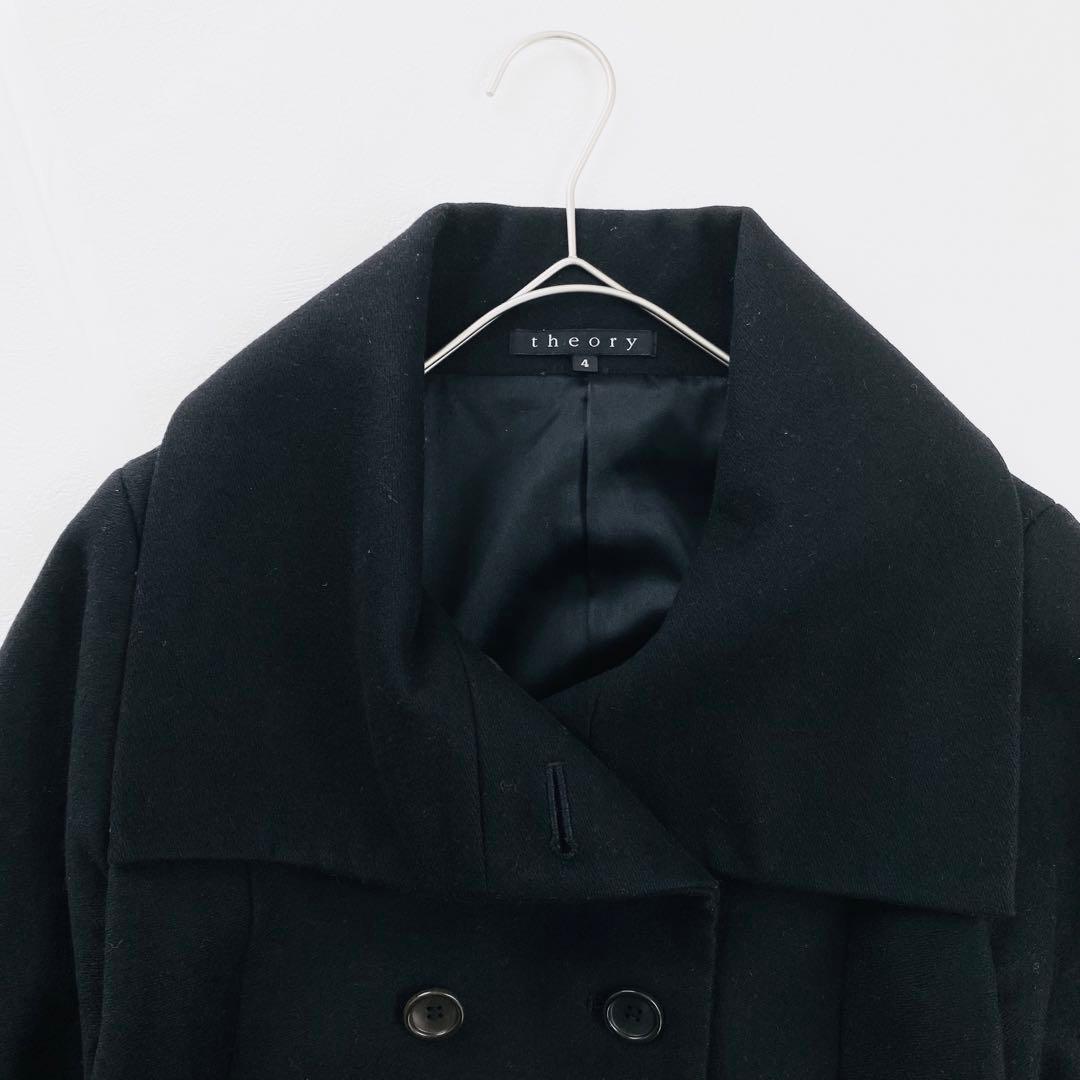 2961A美品　セオリー　スタンドカラーショートウールコート 黒 大きいサイズ