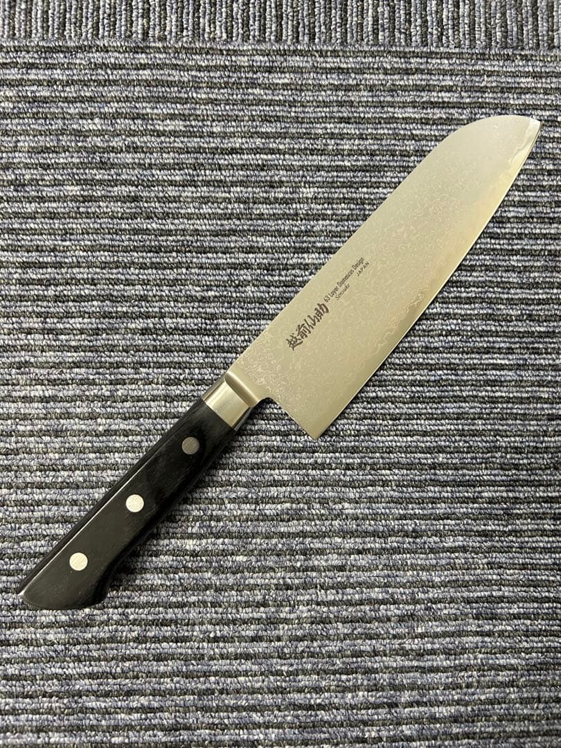 [2個セット] 三徳包丁 ダマスカス モリブデン・バナジウム鋼 口金付黒合板柄