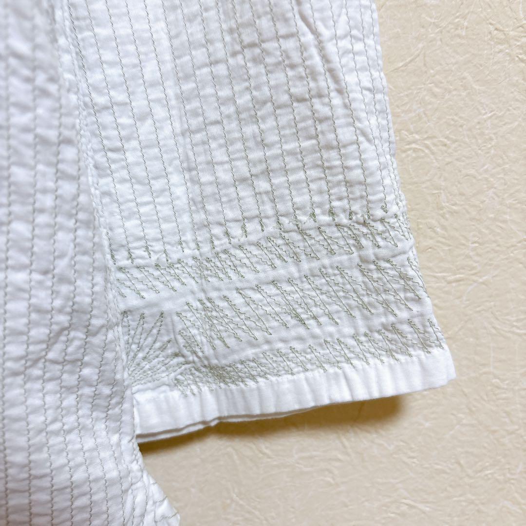 ハート イッセイミヤケ シアサッカー 刺繍 ブラウス インド製 ホワイト 2