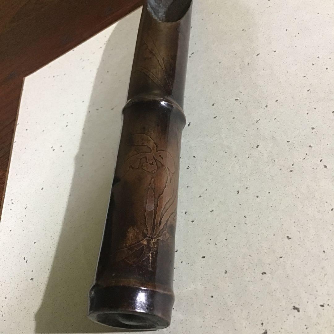 竹筒型　菖蒲花象嵌　掛花　江戸時代物