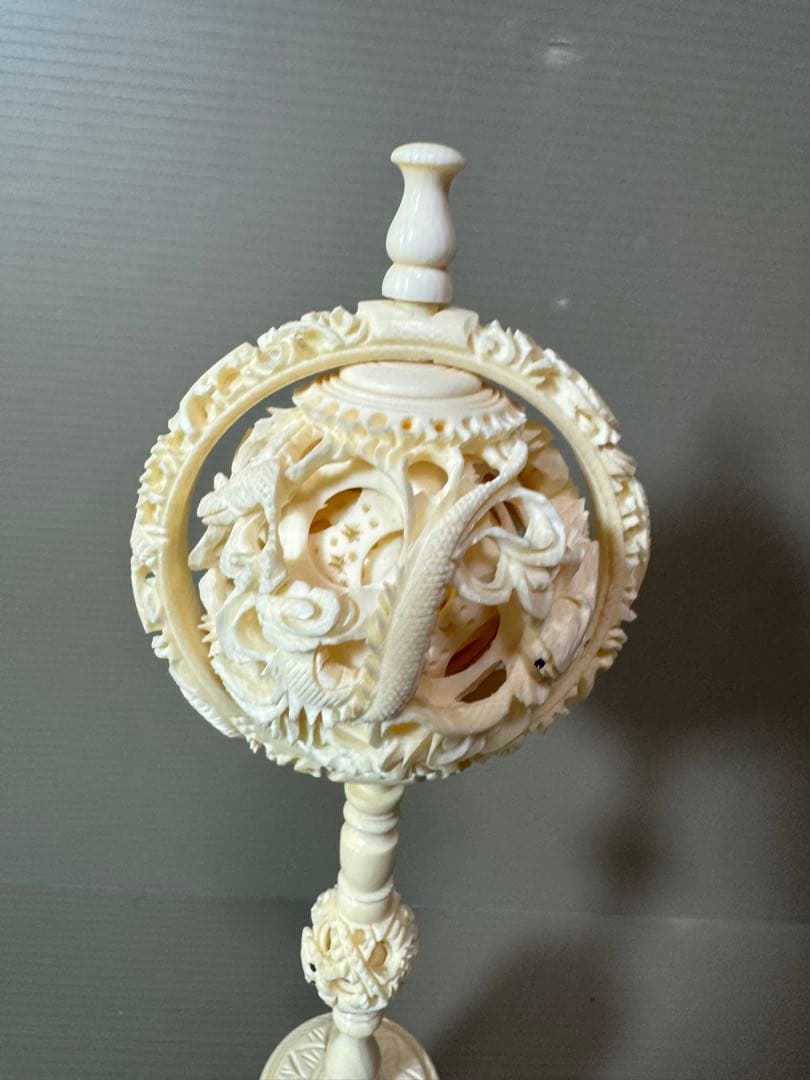 2735 天球儀　 龍文　彫刻 置物 層球 美術品 透し彫り細工 中国美術