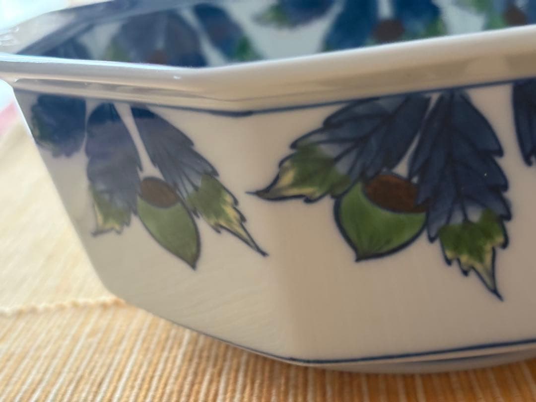 源右衛門　染錦八角形　栗絵　菓子鉢 未使用　 共木箱入　栞