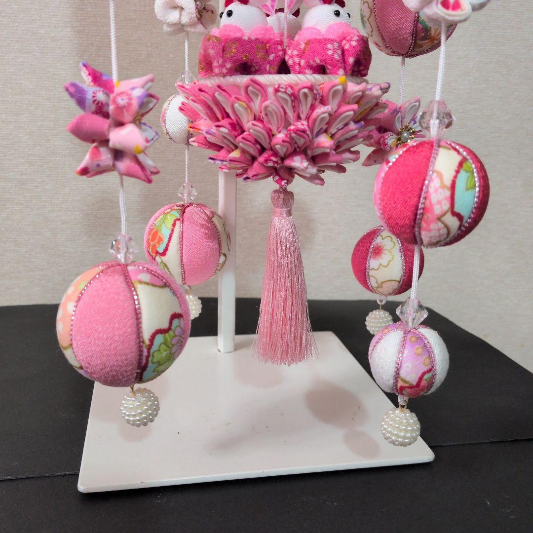 つまみ細工吊るし雛　雛人形　　　髪飾り付き　お雛様　ピンク