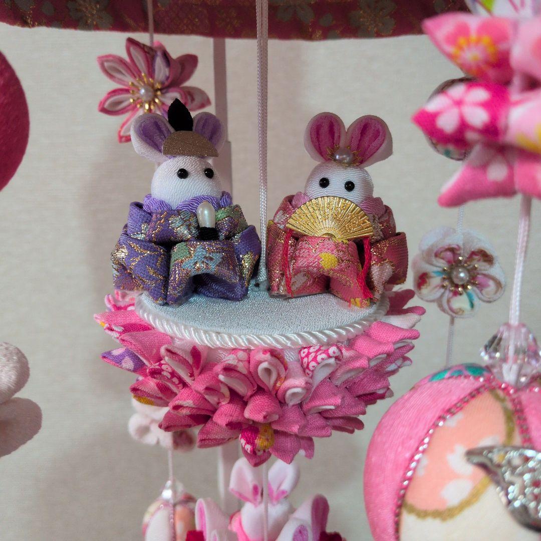 つまみ細工吊るし雛　雛人形　　　髪飾り付き　お雛様　ピンク