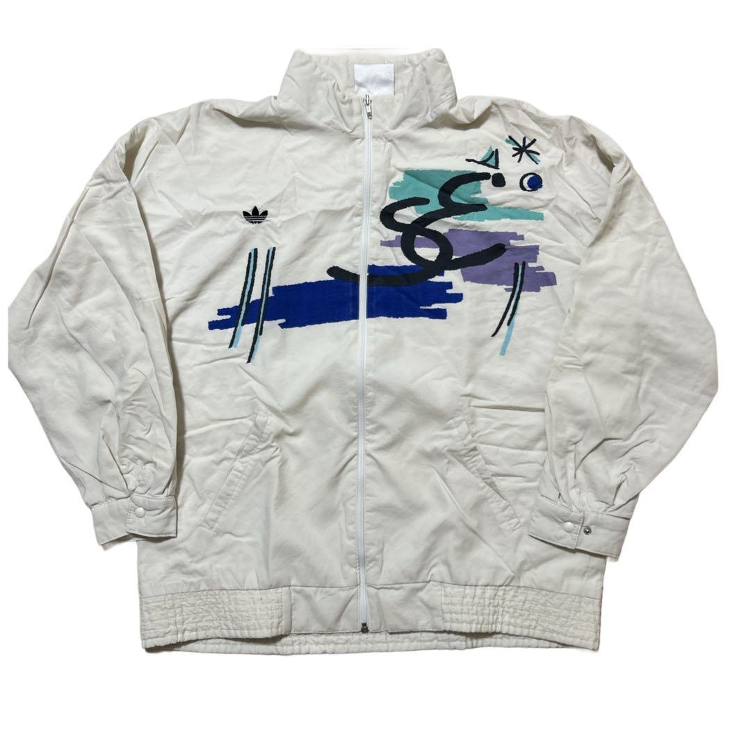 90s adidas ステファンエドバーグ ウィンドブレーカー L 白 青