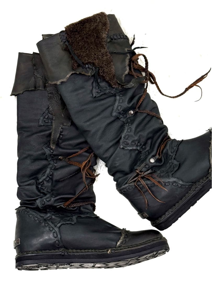 【新品未使用タグ付き】14th Addiction 毛皮付きロング編み上げブーツ