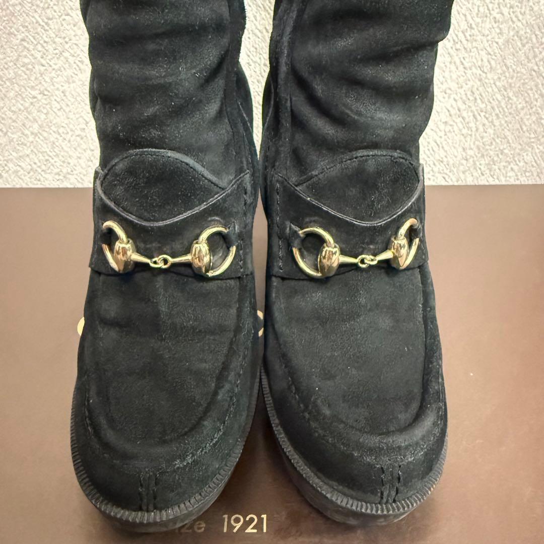 レア✨️ GUCCI ブラック スエード ロングブーツ ウェッジヒール 箱付き