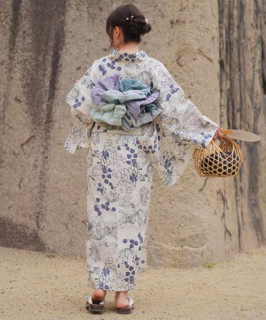 【新品】浴衣3点セット utatane 先染めベージュ風