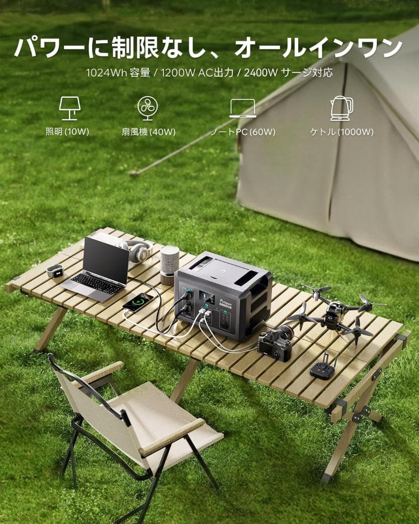 【新品】Arkpaxポータブル電源 容量1024Wh 出力1200W UPS機能