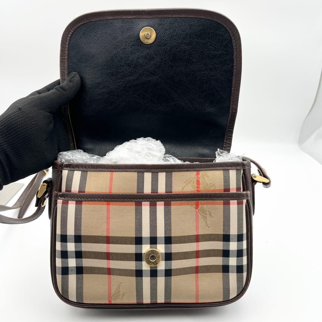 希少✨ バーバリー ショルダーバッグ フラップ ノバチェック レザー ホースロゴ