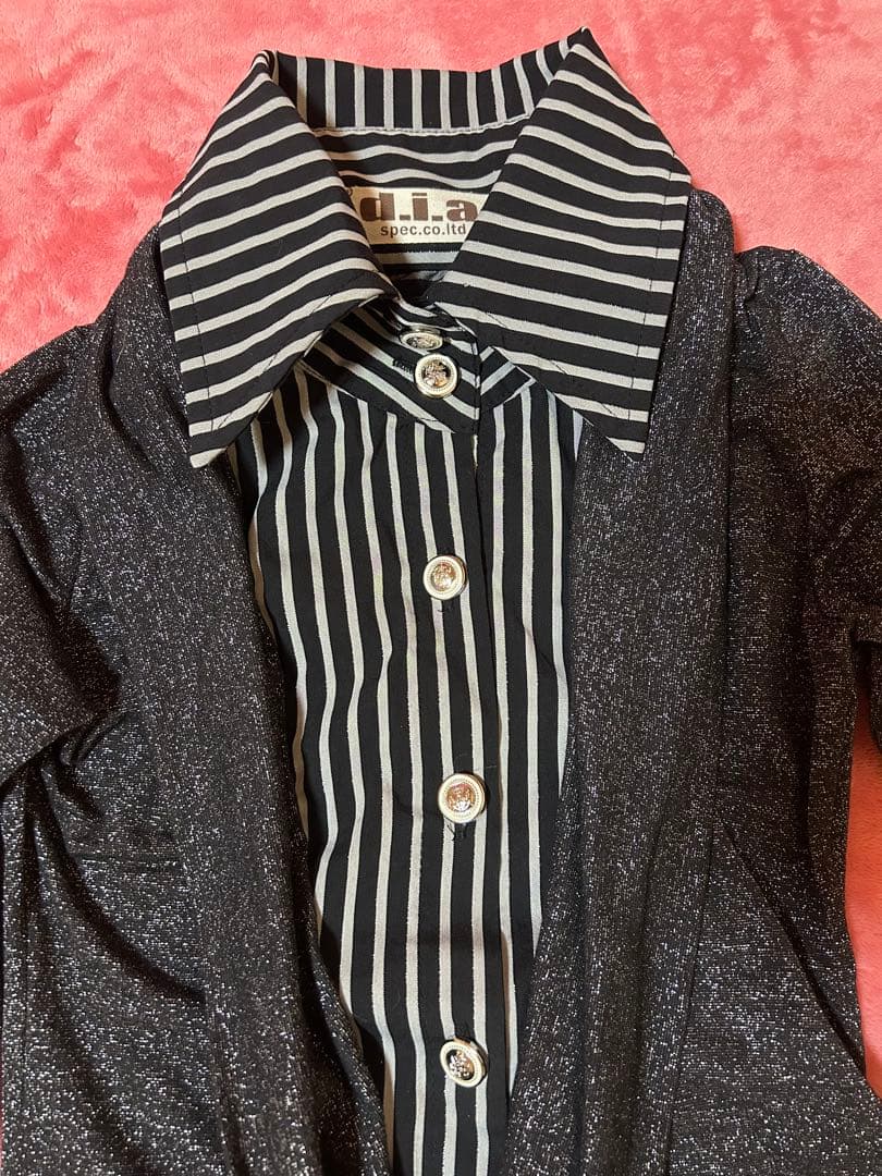 立*花様 d.i.a.ストライプシャツ ブラックシルバーラメ 重ね着風トップス