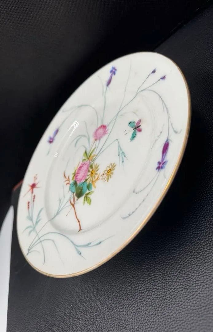 フランス　アンティーク　ハンドペイント　アザミ？花柄　高台②