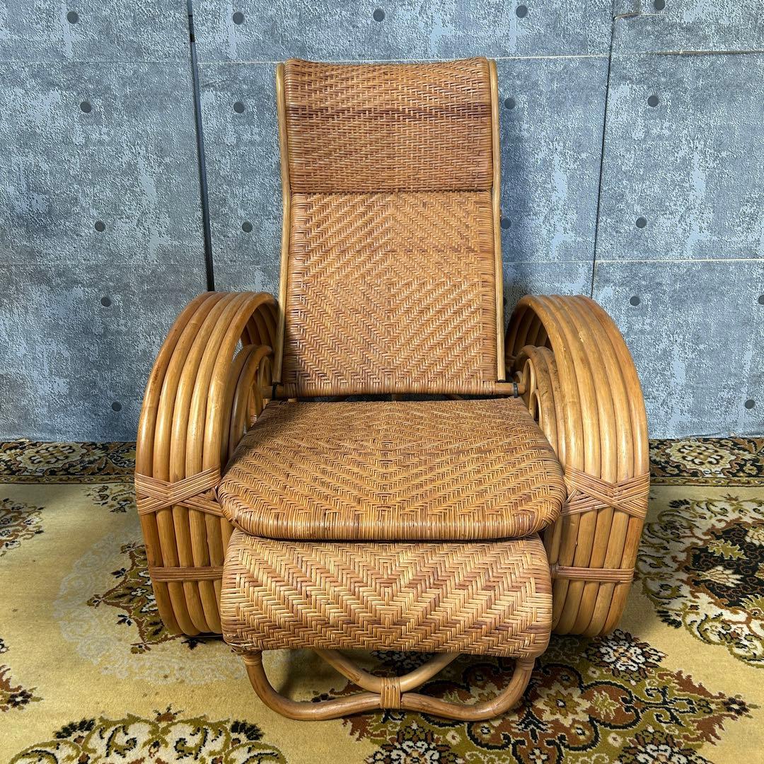 ꧁籐家具꧂ラタンリクライニングチェア いす イス 椅子 昭和レトロ アジアン